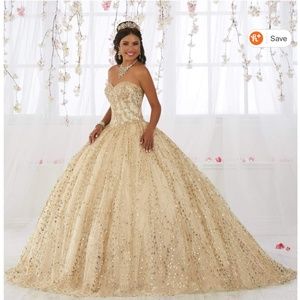 Quinceanera Collection Metallic Strapless Ballgown